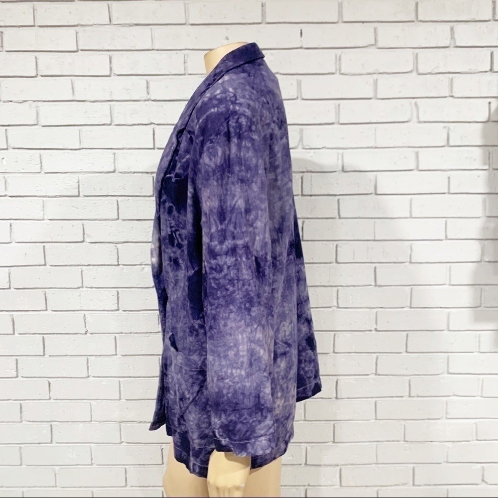 Anthropologie Amadi Purple Tie Dye Oversized Double Breasted Linen Blend Blazer - Picture 6 of 11